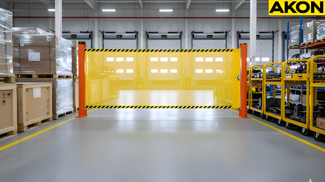 Dual retractable barrier closing off a warehouse aisle for temporary access controls