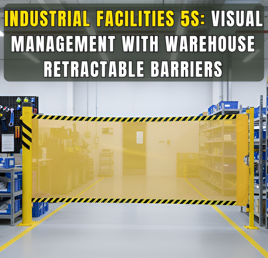 “Industrial facilities 5S visual management example using warehouse retractable barriers”