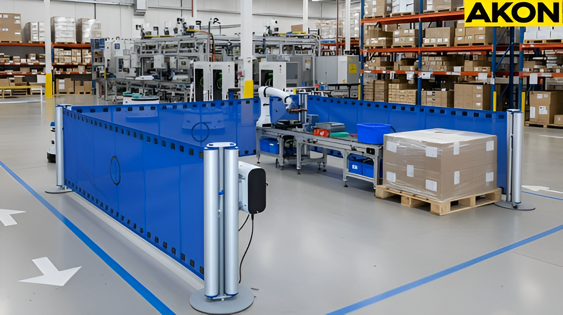 Industrial warehouse using a retractable barrier to separate automation zones from active storage aisles