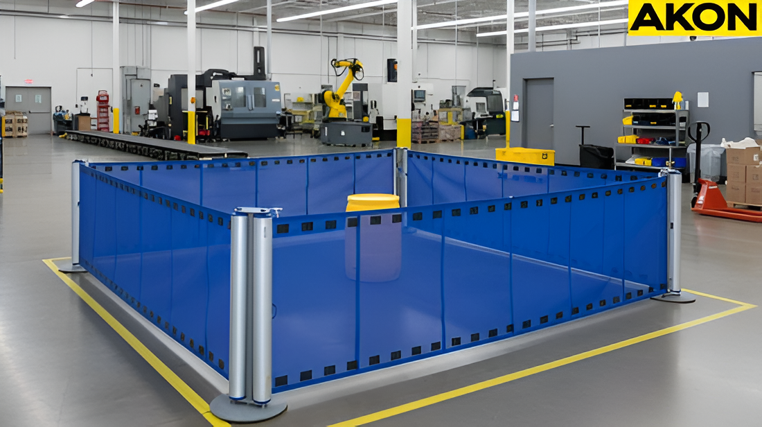 Temporary spill containment area created using modular retractable barrier panel