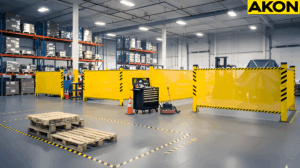 Warehouse retractable fence barrier used to control access during short-term maintenance tasks