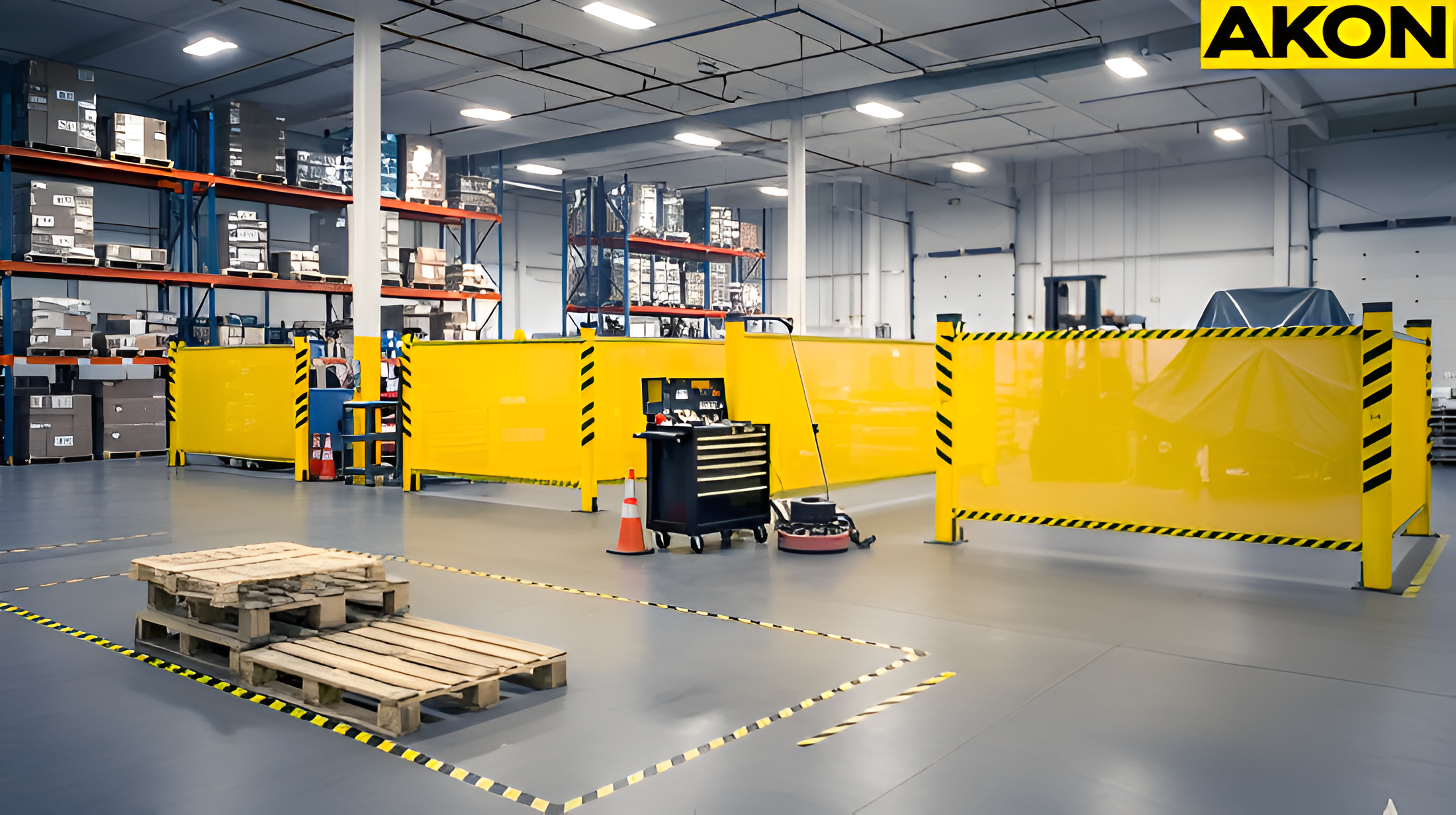 Warehouse retractable fence barrier used to control access during short-term maintenance tasks