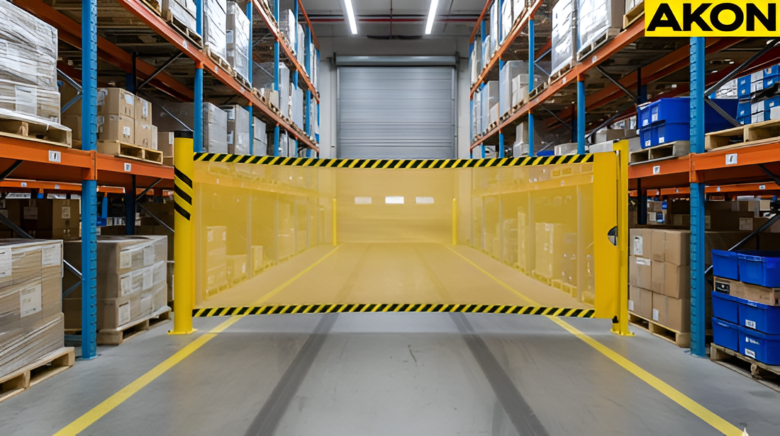 Portable warehouse retractable barrier creating a temporary containment area on an open production floors
