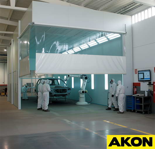 Powered industrial curtain manufacturing facility