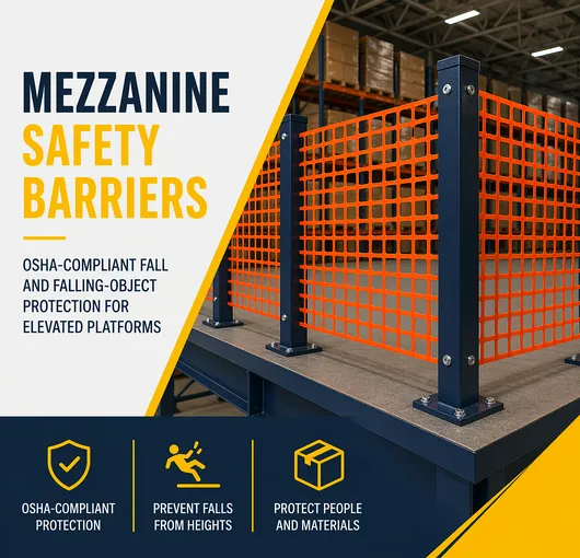 Warehouse mezzanine perimeter safety barrier